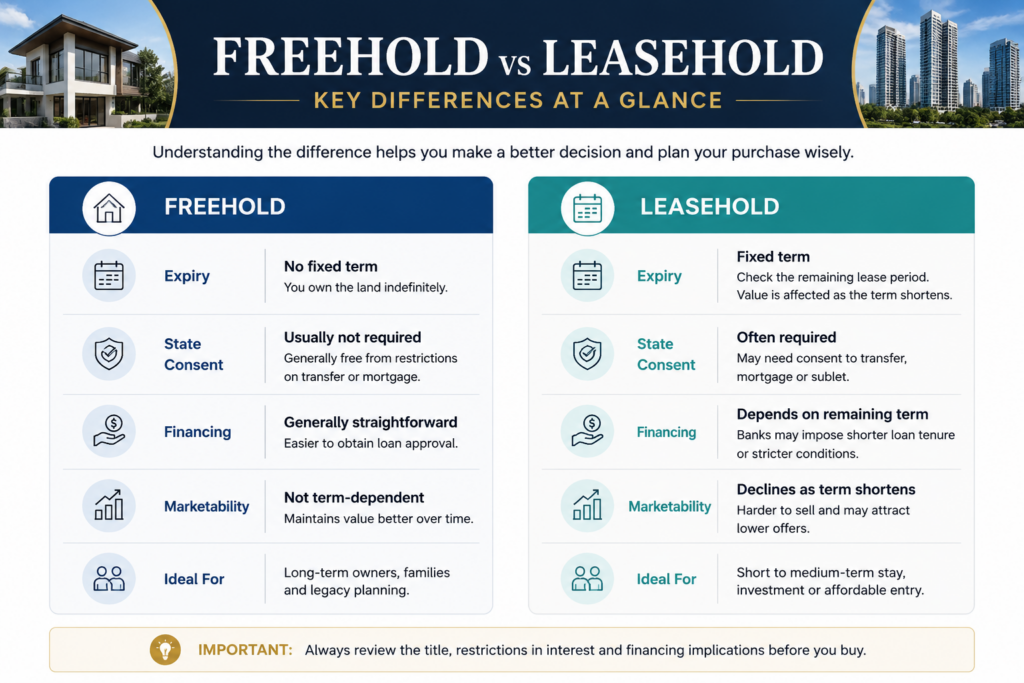Freehold vs leasehold property in Malaysia – key differences for buyers